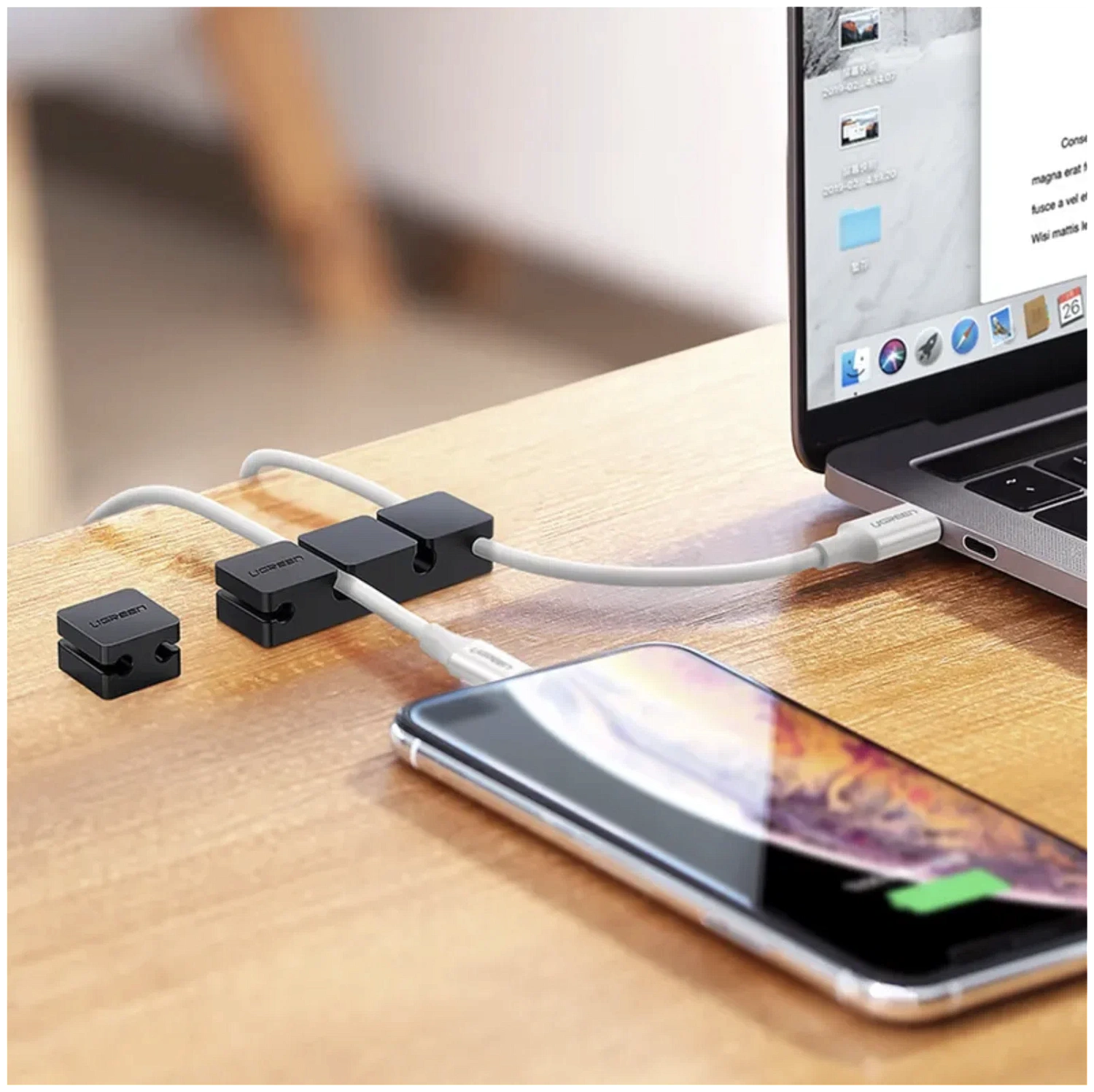 70585 Органайзер для кабеля UGREEN LP208, 3+1 комбинация, 6 слотов для кабелей, Black